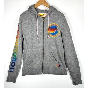 Aviator Nation Zip Up Hoodie Medium Gray Venice Ca Rainbow Logo Made in USA